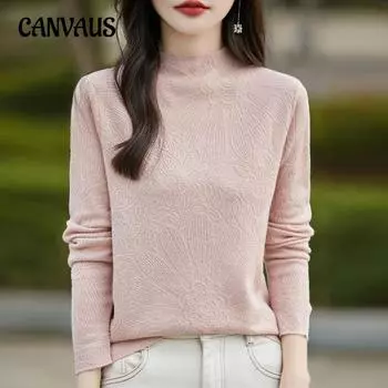 Осенний женский трикотажный свитер с высоким воротом и нижней рубашкой M белый