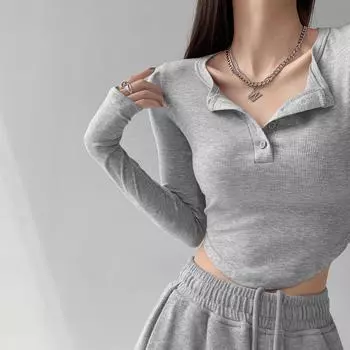 Autumn Women s Long-Sleeve Sexy Slimming Collared Top - New Arrival чёрный