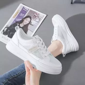 Autumn Women s Net Surface Breathable White Shoes 2024 New Campus Fashion Casual Shoe with Soft Soles Increasing Sneaker Zapatos 35
