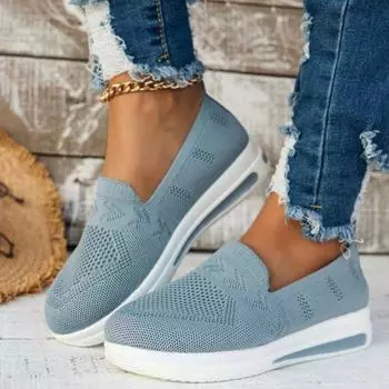 Autumn Women s Slip On Loafers Breathable Mom Soft Flats Classic Office Shoes Knitted Tennis Walking Shoes Sock Sneakers 37 синий