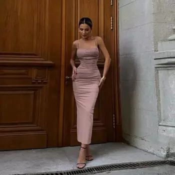 Autumn Women s Small Fragrance Quality Halter Slim-fit Base Pleated All-in-one Dress S чёрный