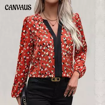 Осенняя женская рубашка с V-образным вырезом и длинным рукавом в стиле темперамент красного цвета S красный