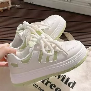 Autumn Women s White Sneakers Casual Lace-up Platform Shoes Round Head Fashion Student Skateboarding Shoes Zapatillas De Deporte 35 зелёный