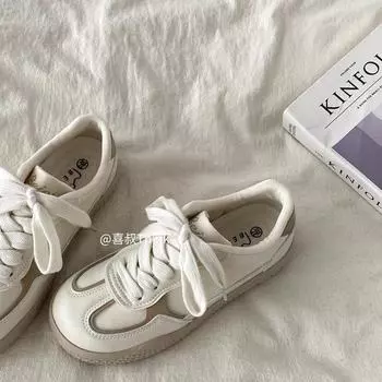 Осенние женские вулканизированные туфли на плоской подошве с блестками, массивные кроссовки, повседневные блестящие вулканизированные туфли, женские, на шнуровке, на платформе, удобные для женщин 35 бежевый