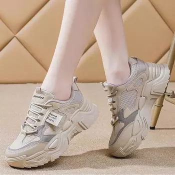 Autumn Womens Shoes Platform Sneakers Elevated Increase Outdoor Running Casual Breathable Soft Shallow Mouth Frenulum Shoes 2024 35 белый