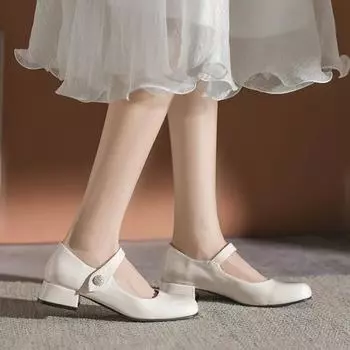 Autumn Womens Shoes Small Leather Shoes Solid Color Mary Jane Lolita Shoes Fashion Simple Thick Heel Shallow Mouth Single Shoes 34 чёрный