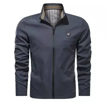 Осенняя молодежная повседневная тонкая куртка с воротником-стойкой для мужчин среднего и молодого возраста, повседневная деловая куртка для активного отдыха M серый