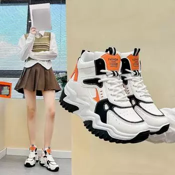 Autumntime Women Shoes Sneakers Outdoor Casual New Fashion Elevated Increase Thick Bottom Color Block Shallow Mouth Single Shoes 35