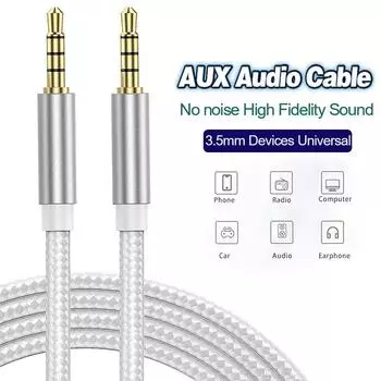 Aux-кабель 3,5 мм, акустический кабель, аудиокабель для автомобильных наушников, аудио, разъем 3,5 мм, динамик для Samsung Xiaomi OnePlus 5t MP3 0.5m серебряный