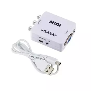 AV-выход Mini VGA2AV-конвертер для игровой консоли/нетбука/ТВ-приставки/DVD/проектора/ТВ/монитора белый