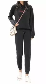 Доступно в 4 размерах: теплый верх и низ с начесом S XL [Shion], комплект, подкладка, джерси, домашняя одежда, комплект, женская одежда - (Л, черный) чёрный