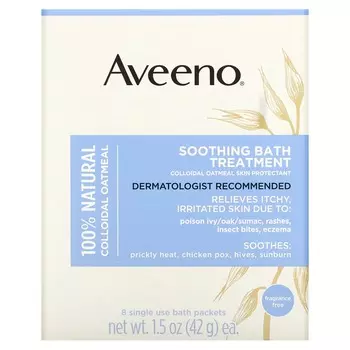 Aveeno, Active Naturals, успокаивающее средство для ванны, без запаха, одноразовые упаковки по 8 штук, 1,5 унции (42 г) каждый.