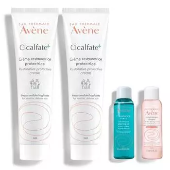 Avene Cicalpart SOS Repair Cream 100мл 2р + Очищающий гель 25мл + Нежный тонизирующий лосьон 20мл, 1 комплект