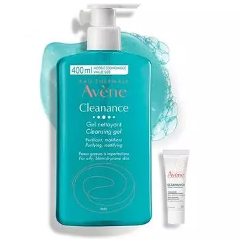Avene Cleanance Мягкокислотный очищающий гель 400 мл + сыворотка Cleanance Power Control 5 мл, 1 комплект