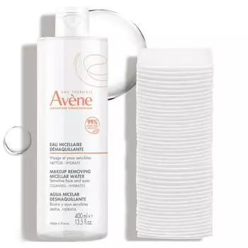 Avene micellar hypoallergenic sensitive cleansing water 400ml + cotton pad 50p set, 1 set