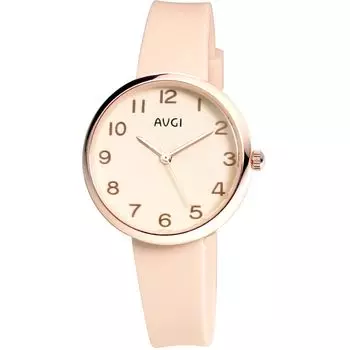 AVGI Watch Waterproof Simple Rubber Strap Beige Women s