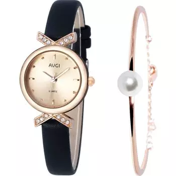 AVGI Women s Arm Watch, Waterproof, Casual Leather Band, Cute (Gold)