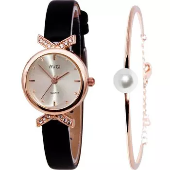 AVGI Women s Arm Watch, Waterproof, Casual Leather Band, Cute (Gold)