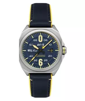AVI-8 Bell X-1 Machbuster Automatic Catalina Синий кожаный ремешок Синий циферблат AV-4115-03 Мужские часы синий