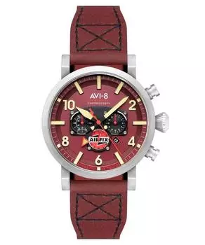 AVI-8 Dambuster Gibson Dual Time Chronograph Airfix Edition Hazard Red Dial AV-4107-04 Мужские часы красный
