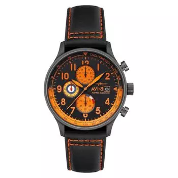 AVI-8 Hawker Hurricane Classic Chronograph Noire с кожаным ремешком и черным циферблатом AV-4011-0R Мужские часы чёрный