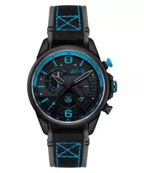 AVI-8 Hawker Hurricane двойной ретроградный хронограф Storm черный кожаный ремешок кварцевые мужские часы с черным циферблатом AV-4056-0A