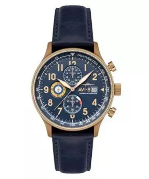 AVI-8 Hawker Hurricane Классический хронограф Regent Синий кожаный ремешок Кварцевые мужские часы с синим циферблатом AV-4011-0Q синий