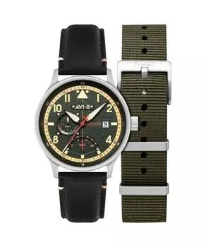 AVI-8 Hawker Hurricane Mckellar Dual Time Готический зеленый циферблат Кварцевые AV-4101-0A Мужские часы с дополнительным ремешком зелёный