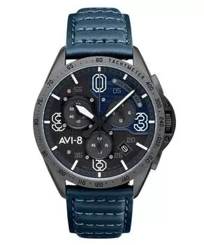 AVI-8 P-51 Mustang Blakeslee Chronograph Air Blue Leather Remesh Grey And Blue Dial Quartz AV-4077-04 Мужские часы серый/синий