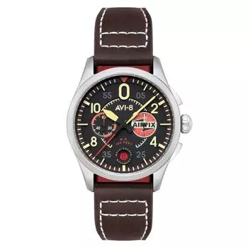 AVI-8 Spitfire Lock Chronograph Airfix Edition Кварцевые мужские часы с черным циферблатом цвета ворона AV-4089-09 чёрный