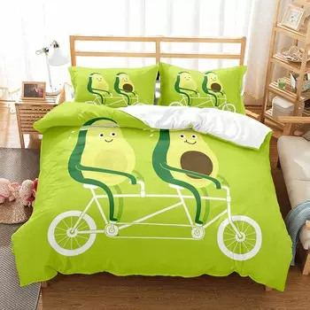 Avocado Duvet Cover Set Fresh Fruit Pattern Comforter Cover Double Single Size for Kids Teen Adults Bedding Set with Pillowcase EU single(135x200cm)