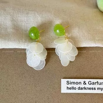 Avocado Green Natural Shell Tassel Stud Earrings for Women 2025 Summer New Ear Clip 925 Sterling Silver Earring/Pin Earrings Aocado Green Shell Earrings-Silver Needles