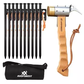 AVOFOREST Peg Hammer Pegs 10 шт. Peg Hammer Camping Светоотражающая веревка Высокоуглеродистый колышек Peg Peg Brass Деревянный мешок для хранения Строительное туристическое снаряжение +