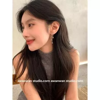 Awan Wan Water Drop Rain Drop ~ One Style for Dual-Wear Tassel Metal Beads Ear Studs Square round Face Easiest for Match Jewelry Earrings A pair of tassel ball earrings