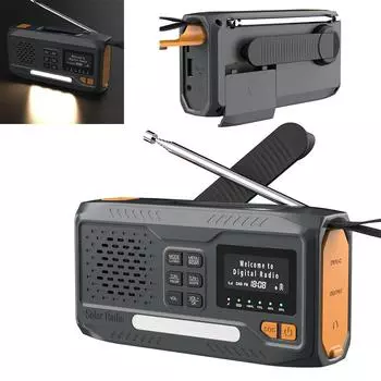 Аварийное радио на солнечной батарее 2000 мАч, перезаряжаемое DAB/FM/Bluetooth-совместимое радио, 4 способа питания, лампа для чтения для выживания