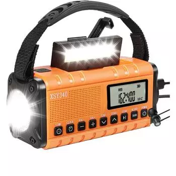 Аварийное радио с ручным управлением, 4000 мАч метеорологическое радио с AM/FM/NOAA, солнечная батарея, One Size оранжевый