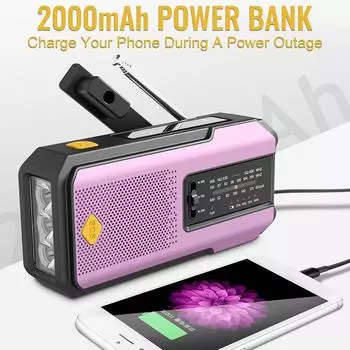 Аварийное ручное радио 2000 мАч Power Bank зарядное устройство для телефона AM/FM/WB NOAA портативное метеорологическое радио SOS сигнализация для кемпинга розовый