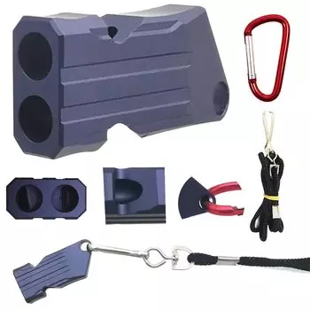 Аварийный алюминиевый вертикальный полосатый спасательный с брелоком и двойной трубкой с высоким децибелом, подходящий для свистка, свистка, сплава, синего цвета, свистка, шнура,