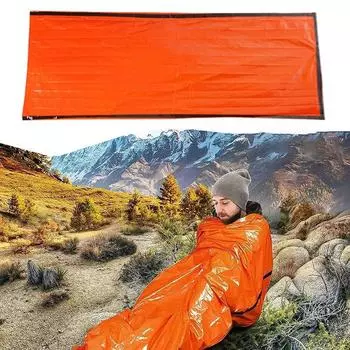 Аварийный спальный мешок, ультраводонепроницаемые майларовые термоодеяла, легкий спальный мешок для выживания, сохраняющий тепло во время кемпинга и пешего туризма оранжевый