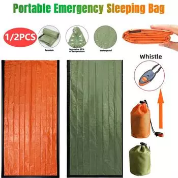 Аварийный спальный мешок, водонепроницаемое термоодеяло для выживания на открытом воздухе, портативный многоразовый термомешок, спасательное одеяло для оказания первой помощи зелёный