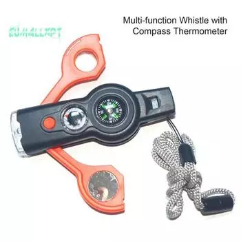 Аварийный свисток, компактный громкий четкий звук, увеличительное стекло, светодиодный светильник, компас, термометр оранжевый