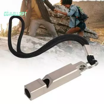 Аварийный свисток Прочный четкий звук Легкий титановый сплав со шнурком серебряный