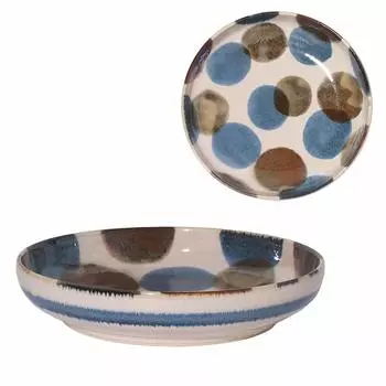 Awasaka Brush Blue Dotted Pasta Bowl - [item]