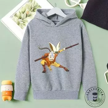 Аватар Легенда об Аанге Аанг Аппа Кавайные Детские толстовки с капюшоном из мультфильма Harajuku Boy Girl Fashion Movement Streetwear Новинка Осень 2024 100