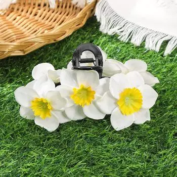 AWAYTR Artifial Narcissus Flower Hair Claws Plastic Floral Hair Clips Crab For Girl Gift Hair Accessories Valentine Headwear