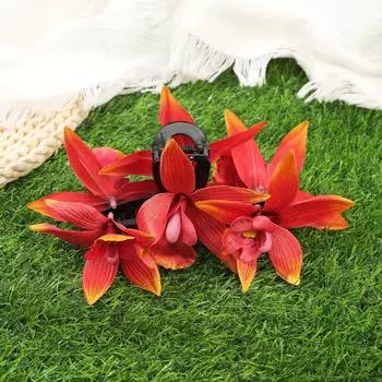 AWAYTR Artificial Cymbidium Flower Hair Claws Fashion Fabric Hair Clips Crab For Girl Gift Hair Accessories Valentine Headwear