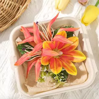 AWAYTR Artificial Leafy Flame Lily Duckbill Hairpin Floral Hair Clips Valentine Headwear Girl Hair Accessories Festival Gift