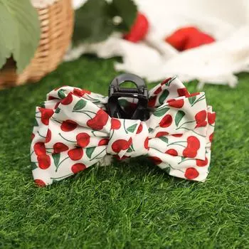 AWAYTR Cherry Floral Bow Hair Claws Fabric Flower Hair Clips Crab For Women Girl Gift Hair Accessories Valentine Headwear