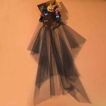 AWAYTR Хэллоуин Скелет Вуаль Ободки Сетка Пластик Страшная Тыква Широкий Ободок Аксессуары для Волос для Женщин Праздничный Головной Убор