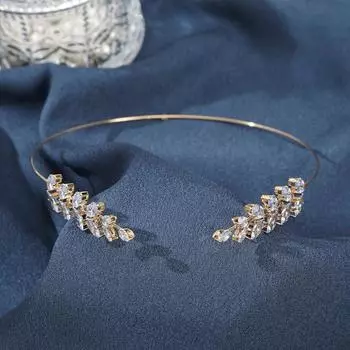 AWAYTR Новая металлическая повязка на голову с листьями из страз, простая свадебная повязка для женщин, блестящая повязка для волос со стразами, обруч, аксессуары для волос